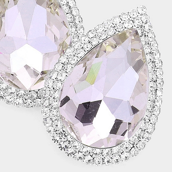 Purple Amethyst Crystal Teardrop Stud Rhinestone Trim Earrings Accessory Jewelry - Picture 2 of 2